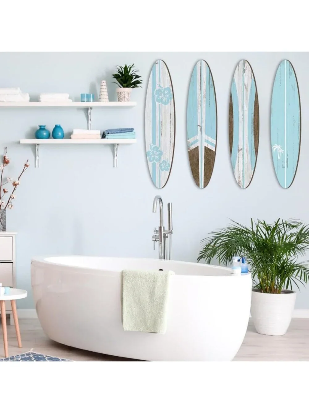 4 Pcs Large Surfboard Wall Decor - Tropical Beach Aesthetic Art for Room